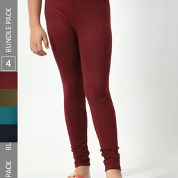 BAESD Girls Pack Of 4 Super Soft Churidar Length Leggings-image-40