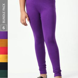 BAESD Girls Pack Of 6 Churidar-Length Cotton Leggings-image-92