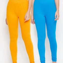 Bitterlime Women Pack Of 2 Solid Cotton Churidar-Length Leggings-image-77