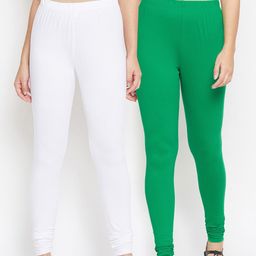 Bitterlime Women Pack Of 2 Solid Cotton Churidar-Length Leggings-image-0