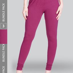 LYRA Pack Of 3 Churidar Length Cotton Lycra Leggings-image-59