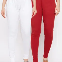 Clora Creation Women Pack Of 2 White & Red Solid Ankle-Length Woolen Leggings-image-73