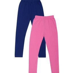 FRENCH KLEIDER Girls Pack Of 2 Blue & Pink Solid Churidar-Length Leggings-image-103