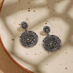 SOHI Silver-Plated Stone Studded Circular Shaped Drop Earrings-79
