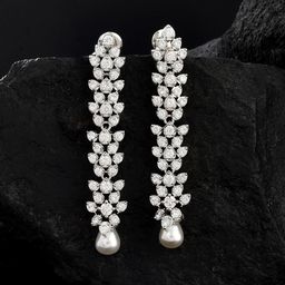 Voylla Rhodium-Plated Cubic Zirconia-Studded Drop Earrings-25