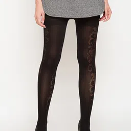 Lebami Women Black Patterned Opaque Stockings-image-82
