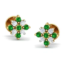 KUBERBOX 18K Gold Diamond And Emerald Studded Earrings -1.4g-15