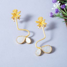 Golden Peacock Floral Contemporary  Drop Earrings-4