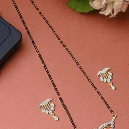 AanyaCentric Gold-Plated American Diamond-Studded Brass Mangalsutra with Earrings-39