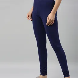 KEX Women Navy Blue Solid Slim Fit Churidar Length Cotton  Leggings-picture-11