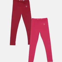 TWIN BIRDS Girls Pack Of 2 Red & Pink Solid Ankle-Length Pure Cotton Leggings-image-95