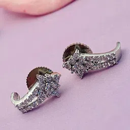 Anouk Silver-Toned Silver-Plated American Diamond Contemporary Stud Earrings-46
