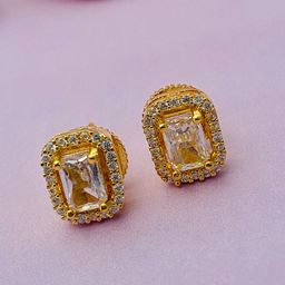 Anouk Gold-Toned Gold-Plated American Diamond Square Shaped Stud Earrings-7