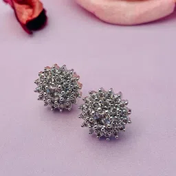 Anouk Silver-Toned Silver-Plated American Diamond Floral Stud Earrings-48