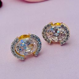 Anouk Gold-Toned Gold-Plated American Diamond Geometric Stud Earrings-15