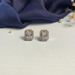 Anouk Silver-Toned Silver-Plated American Diamond Geometric Shaped Stud Earrings-16