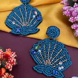 Digital Dress Room Sea Shell Beaded Contemperory Drop Earrings-37