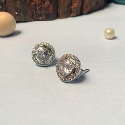 ABDESIGNS Silver Plated American Diamond Studded Circular Shaped Studs Earrings-14