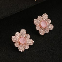 Jazz and Sizzle Rose Gold Plated Floral AD Studs Earrings-10