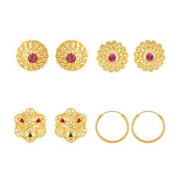 Vighnaharta Set Of 4 Gold-Plated Floral Shaped Stud Earrings-38