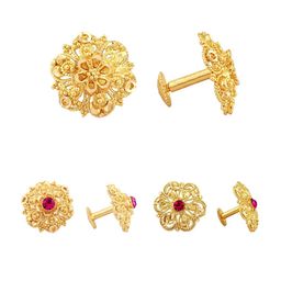 Vighnaharta Set Of 3 Gold-Plated Floral Stone Studded Studs Earrings-51