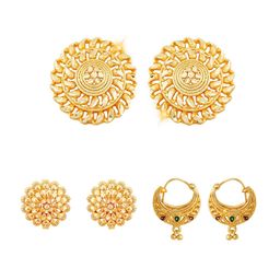 Vighnaharta Set Of 3 Gold-Plated Floral Studs Earrings-8