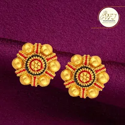 Vighnaharta Gold-Plated Floral Meenakari Stud Earrings-image-50