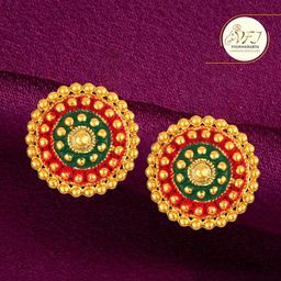 Vighnaharta Gold-Plated Floral Meenakari Stud Earrings-22