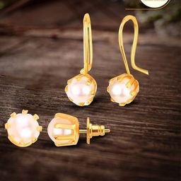 Vighnaharta Set Of 2 Gold-Plated Pearls Studs Earrings-1