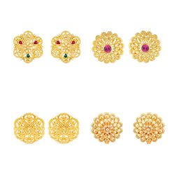 Vighnaharta Set Of 4 Gold-Plated Floral Shaped Stud Earrings-15