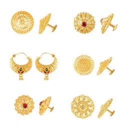 Vighnaharta Set Of 6 Gold-Plated Floral Stud Earrings-45