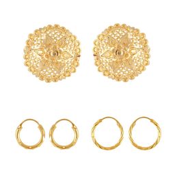 Vighnaharta Set Of 3 Gold-Plated Floral Shaped Stud Earrings-11