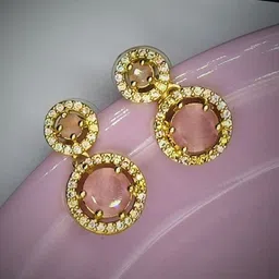 AKLINA Gold-Plated Cubic Zirconia Studded Circular Drop Earrings-1