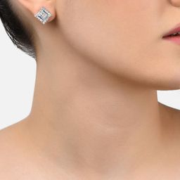 AMI Silver-Plated CZ Studded Square Studs Earrings-image-59