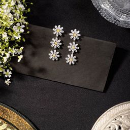 Niscka Rhodium Plated Stud Earrings-image-2