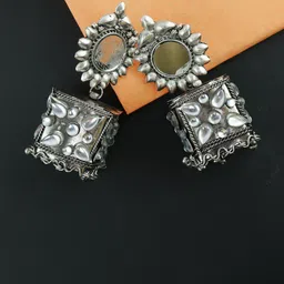 VAGHBHATT Oxidised Square Drop Earrings-5