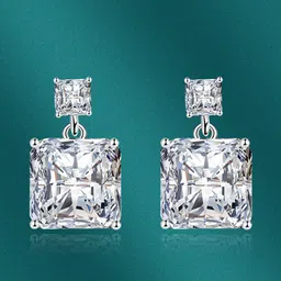 Designs & You Silver-Plated CZ-Studded Square Drop Earrings-17