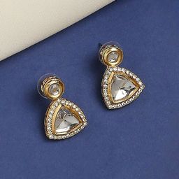 OOMPH Triangular Shaped Kundan Ethnic Drop Earrings image 1