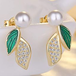 VAGHBHATT Stainless Steel Gold-Plated Stones Studded Leaf Shaped Drop Earrings-21