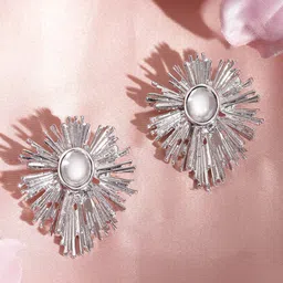 Rubans Voguish Rhodium-Plated Floral Studs Earrings-image-57