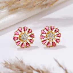THE AAB STUDIO Gold-Plated American Diamond Studded Floral Studs Earrings-25