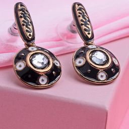 Estele Gold-Plated Kundan Circular Drop Earrings-16