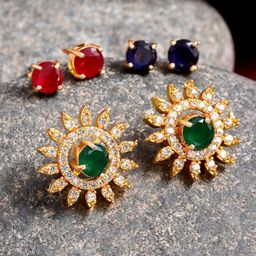 Kennice Green & Blue Gold-Plated Circular Studs Earrings-26