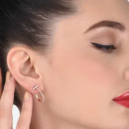 AMI Rose Gold-Plated & White Circular Half Hoop Earrings-9