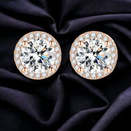 Designs & You Rose Gold Plated Cubic Zirconia Studded Round Crushed Ice Cut Stud Earrings-5