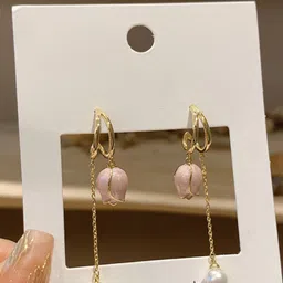 VAGHBHATT Gold-Plated Contemporary Pearl Beaded Drop Earrings-12