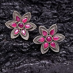 PANASH Silver-Plated Floral Studs Earrings-6