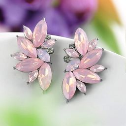 Yellow Chimes Silver-Plated & Pink Floral Studs Earrings-5