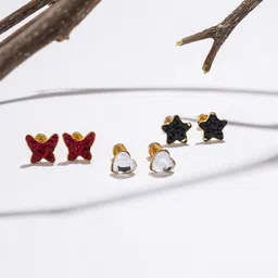 EL REGALO Set of 3 Artificial Stones Stainless Steel Stud Earrings-14