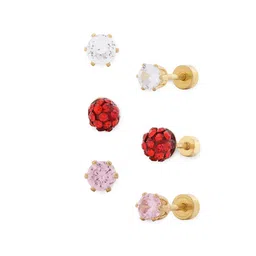 EL REGALO Set of 3 Stainless Steel Artificial Stones Stud Earrings-image-75